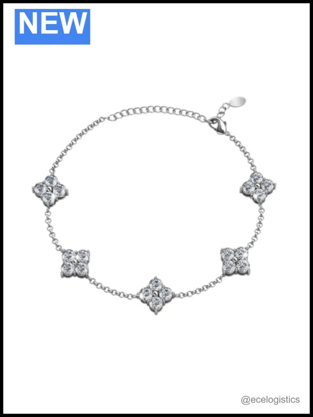 18k White Gold-Plated Chain Bracelet with Cubic Zirconia Crystals